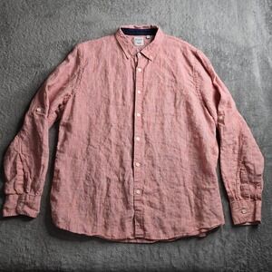 Baird Mcnutt Linen Murano Shirt Mens XL Coral Orange Slim Fit Roll Up Sleeve